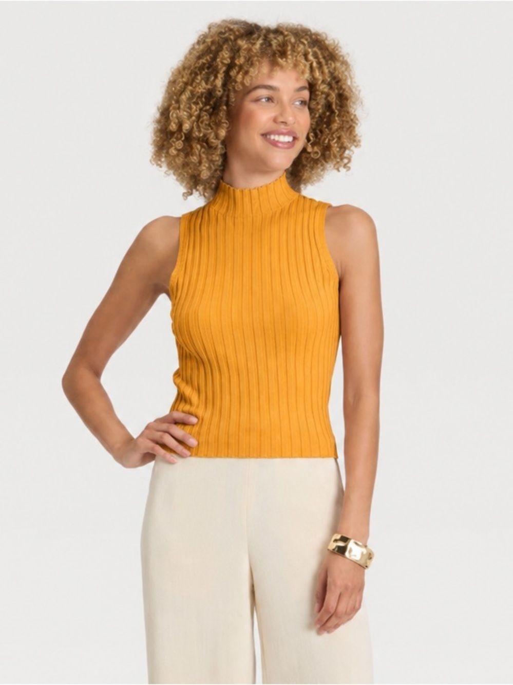A New Day Ribbed Mock Neck Sleeveless Top Orange – Size Large